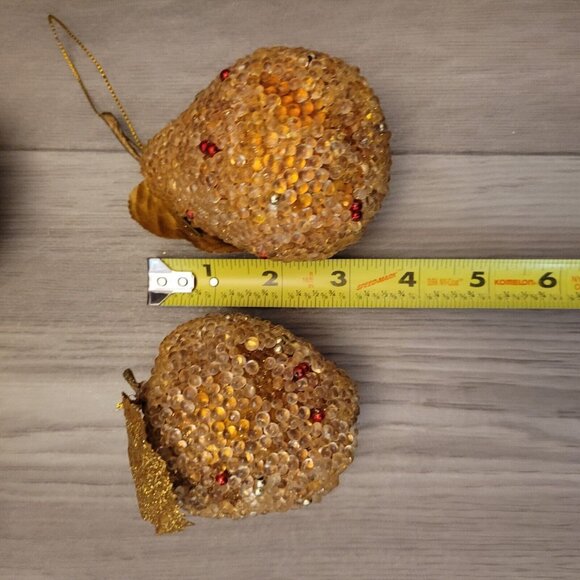 Lot of 7 Beaded Sugar Frost Apples Pears Gold and Red Christmas Ornament - Picture 6 of 7